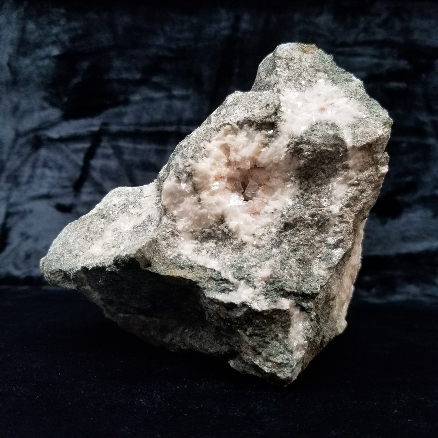 #11258 Chalcopyrite on clear Combined form Calcite cluster with phantom Hematite inclusions