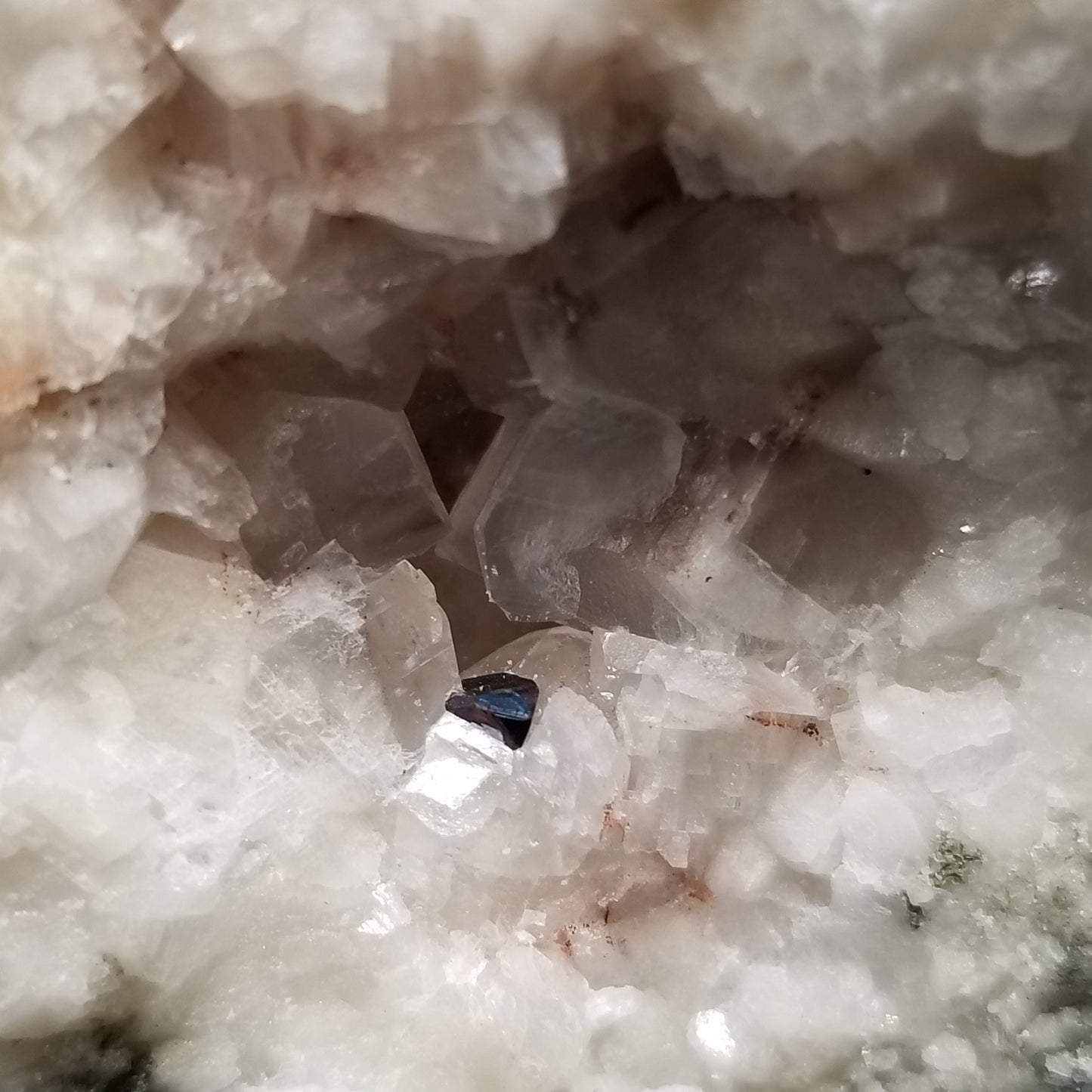 #11258 Chalcopyrite on clear Combined form Calcite cluster with phantom Hematite inclusions