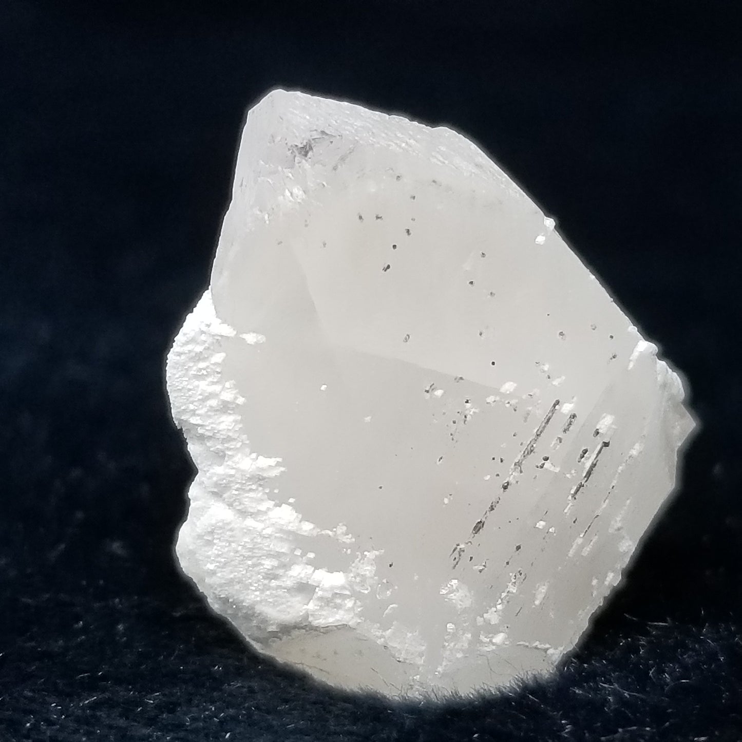 #11282 White Dolomite on clear Dogtooth Spar Calcite with Chalcopyrite inclusions