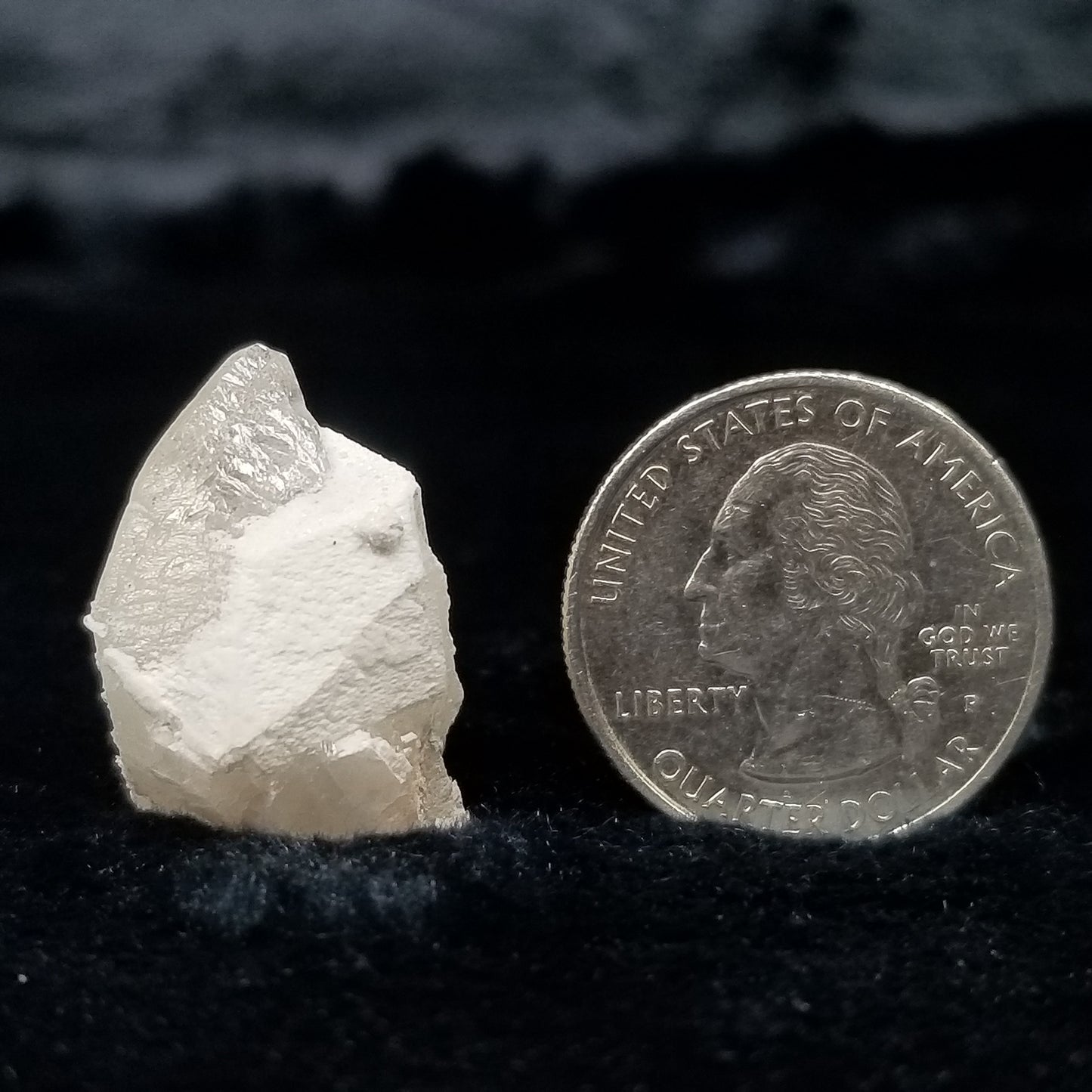 #11282 White Dolomite on clear Dogtooth Spar Calcite with Chalcopyrite inclusions