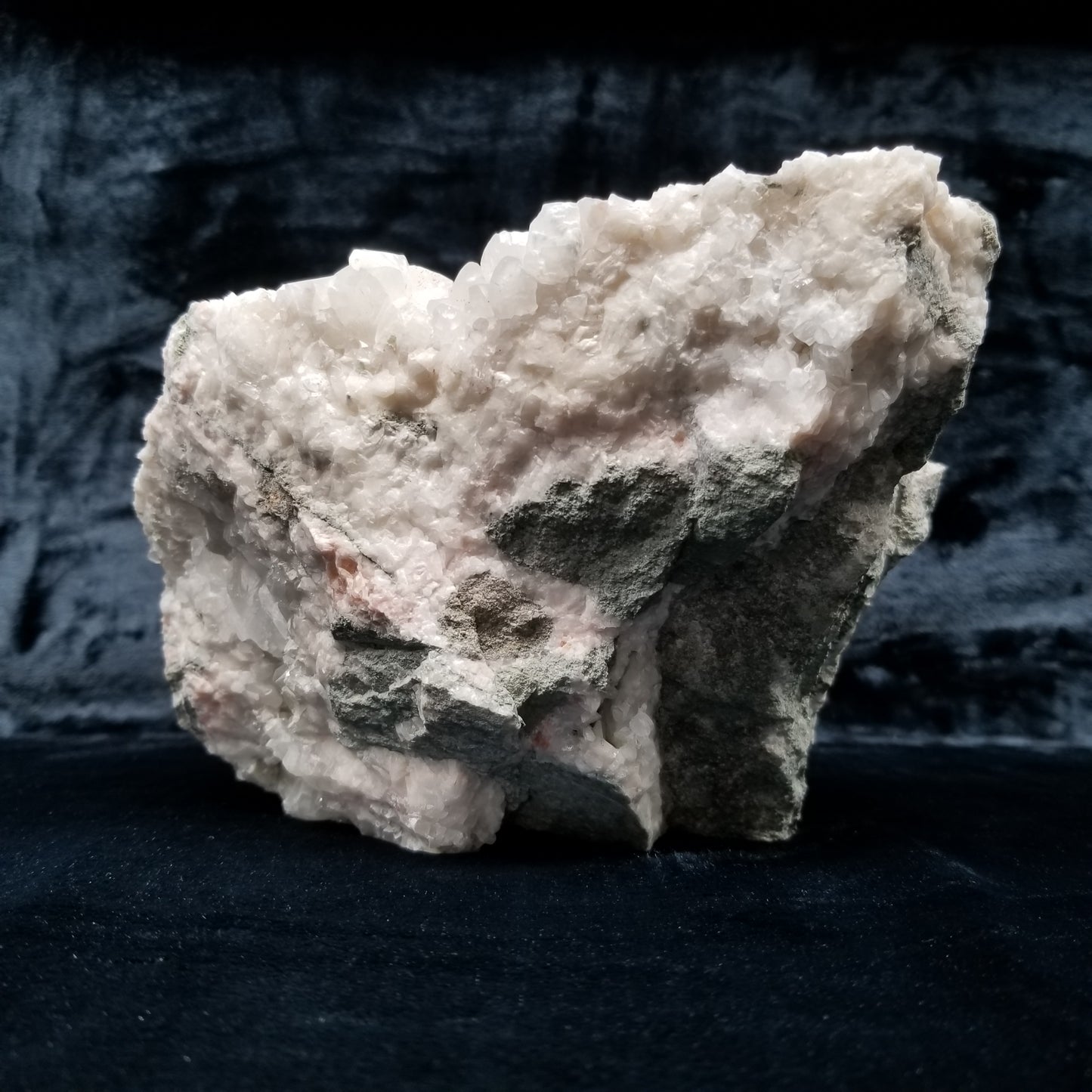 #11285 White Dolomite and Chalcopyrite on clear Combined form Calcite on matrix