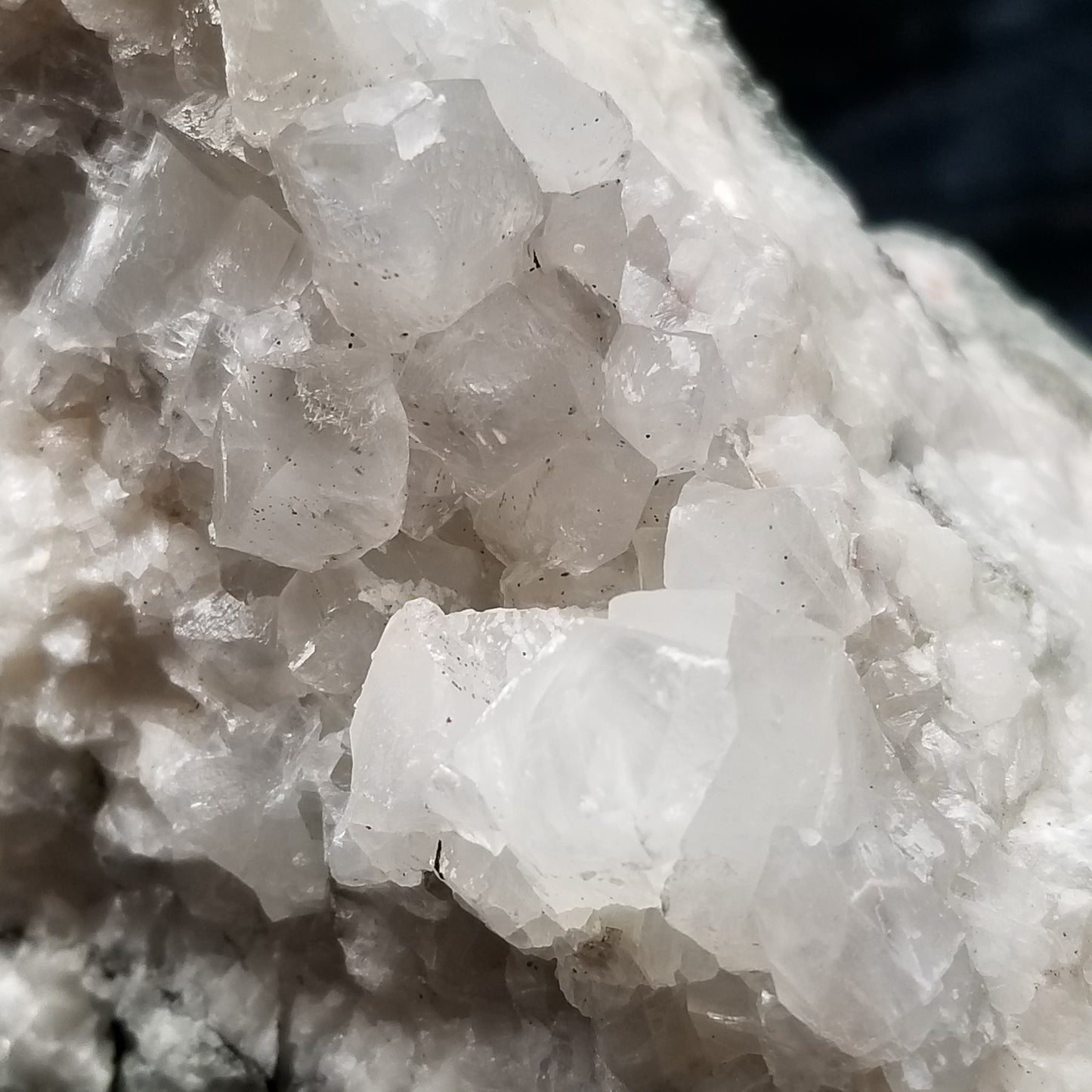 #11285 White Dolomite and Chalcopyrite on clear Combined form Calcite on matrix