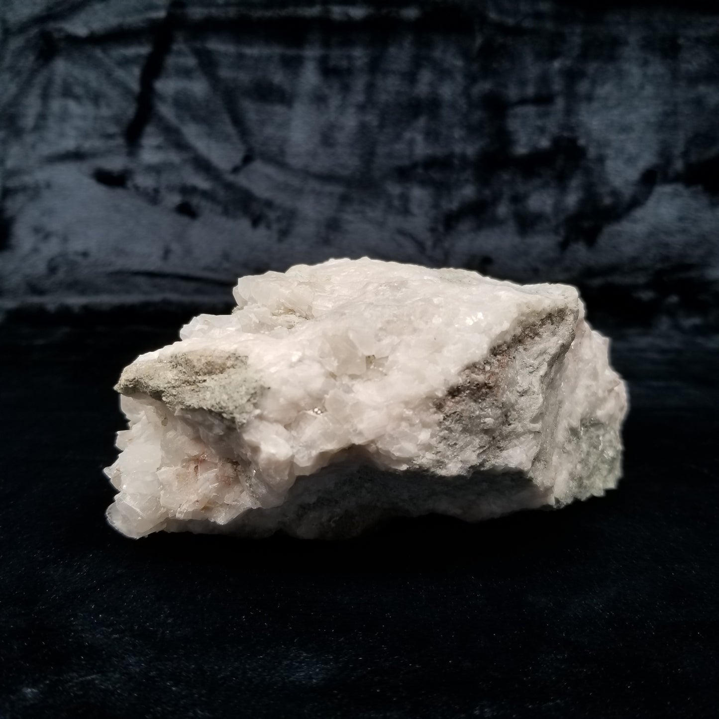 #11289 Green coating and white Dolomite on clear Combined form Calcite on matrix