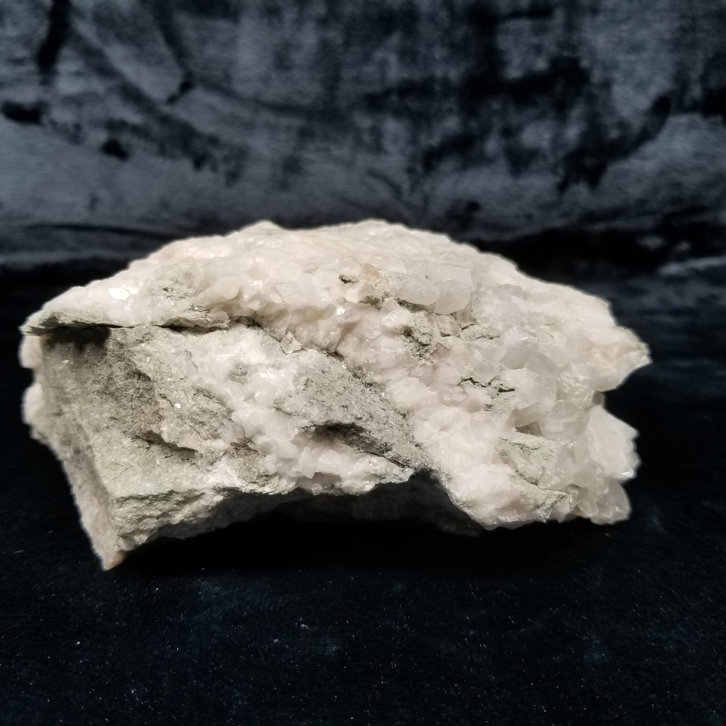 #11289 Green coating and white Dolomite on clear Combined form Calcite on matrix