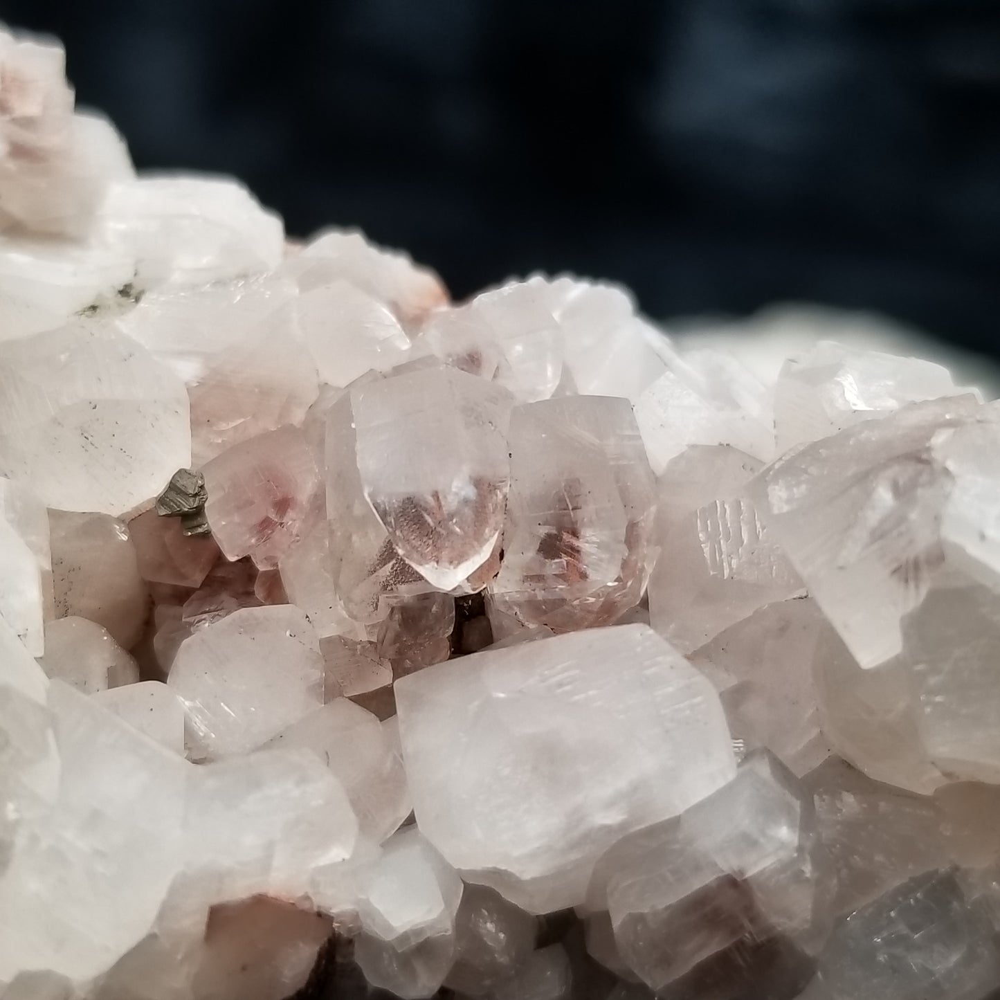 #11290 Clear Combined form Calcite cluster with phantom Hematite inclusions on matrix
