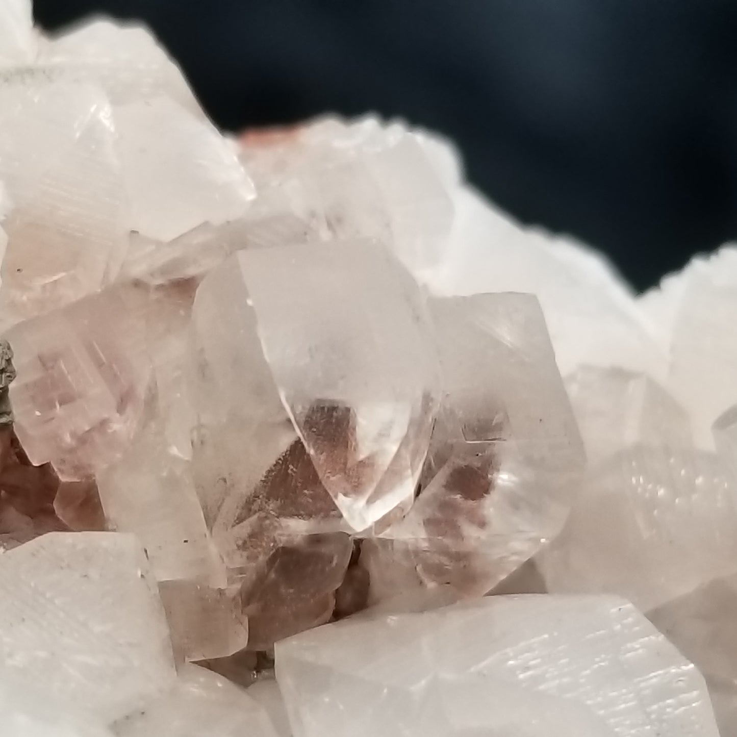 #11290 Clear Combined form Calcite cluster with phantom Hematite inclusions on matrix