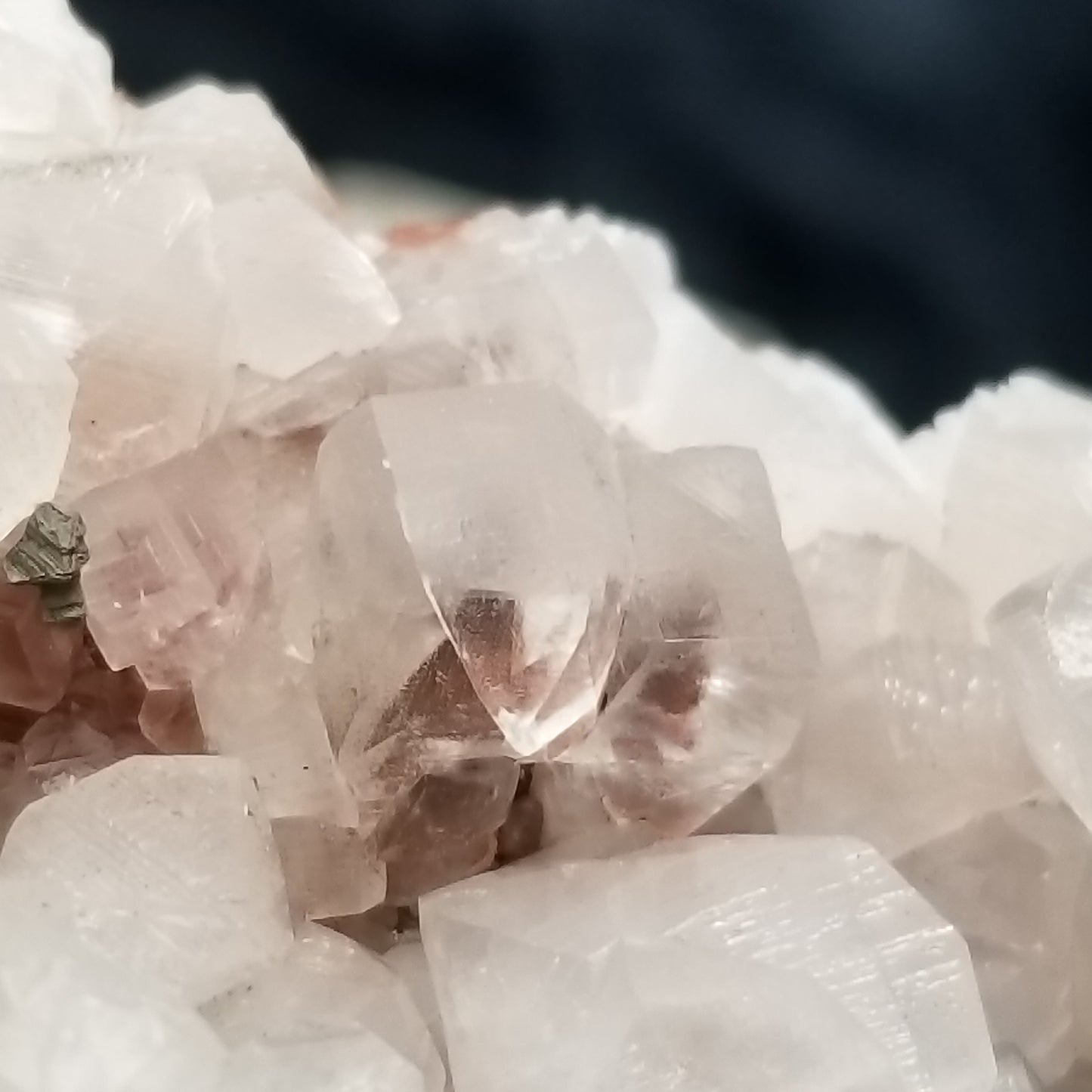 #11290 Clear Combined form Calcite cluster with phantom Hematite inclusions on matrix