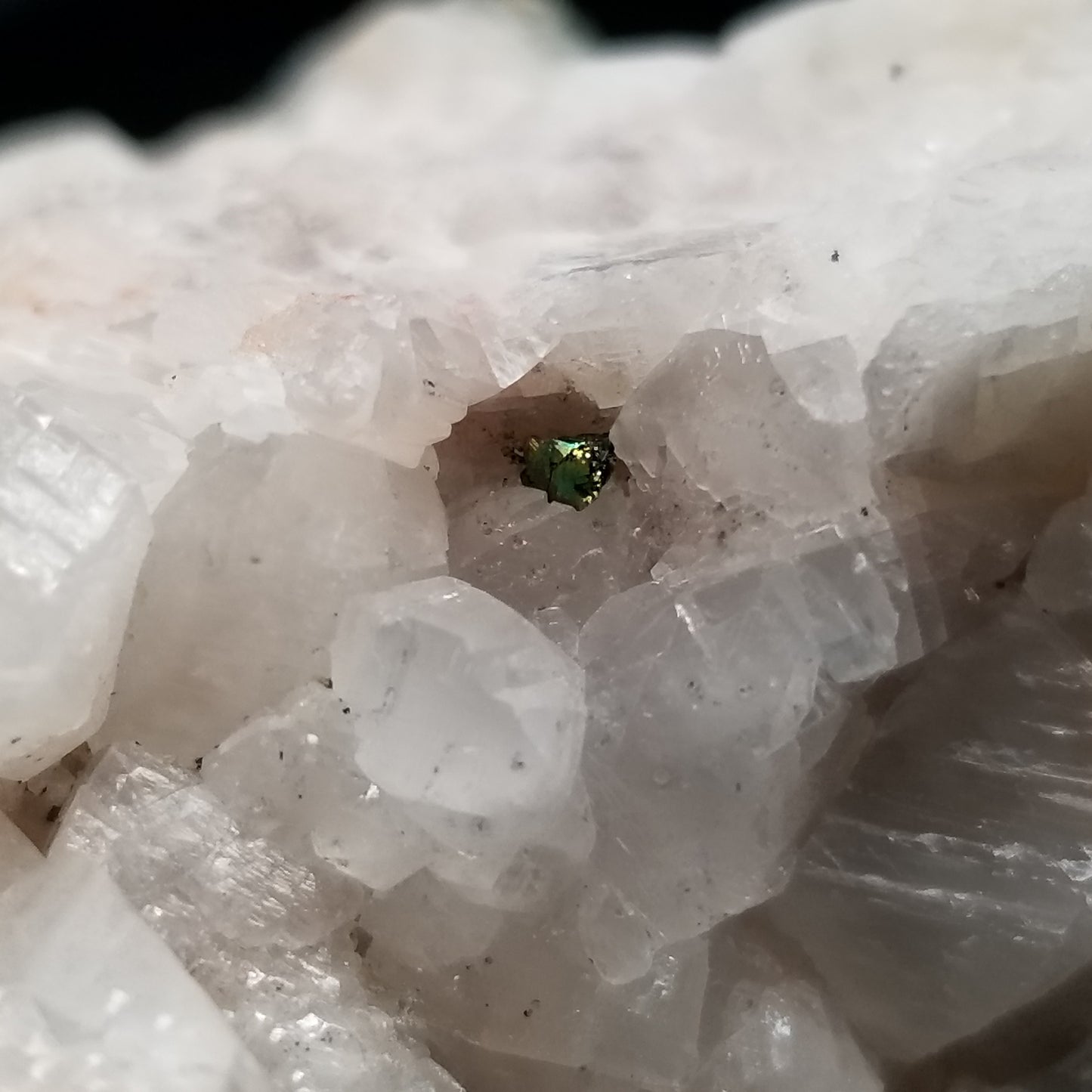 #11308 Chalcopyrite on clear Combined form Calcite on white Calcite matrix