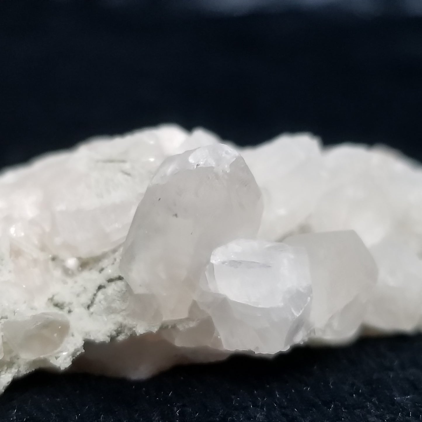 #11305 White Dolomite on clear Combined form Calcite on matrix