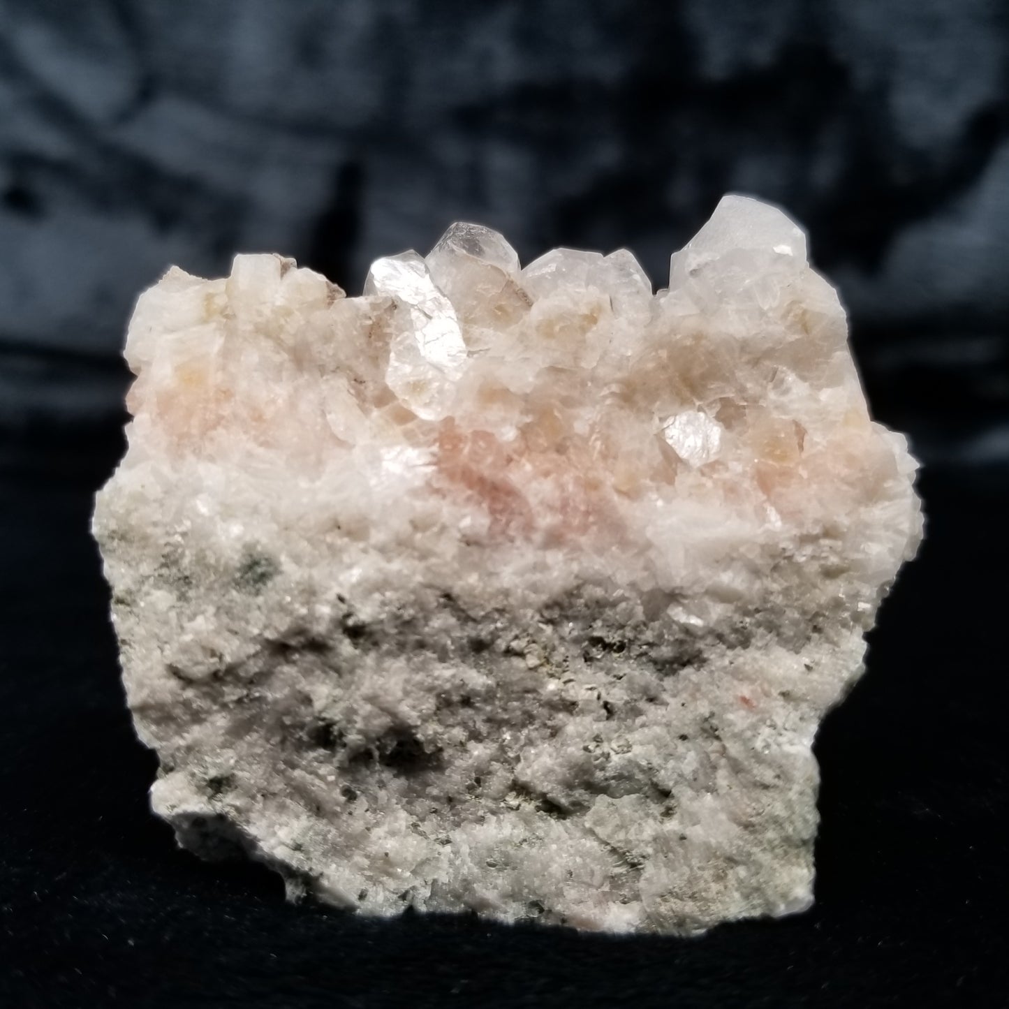 #11316 Clear Combined form Calcite on white and pink Calcite and Sedimentary matrix