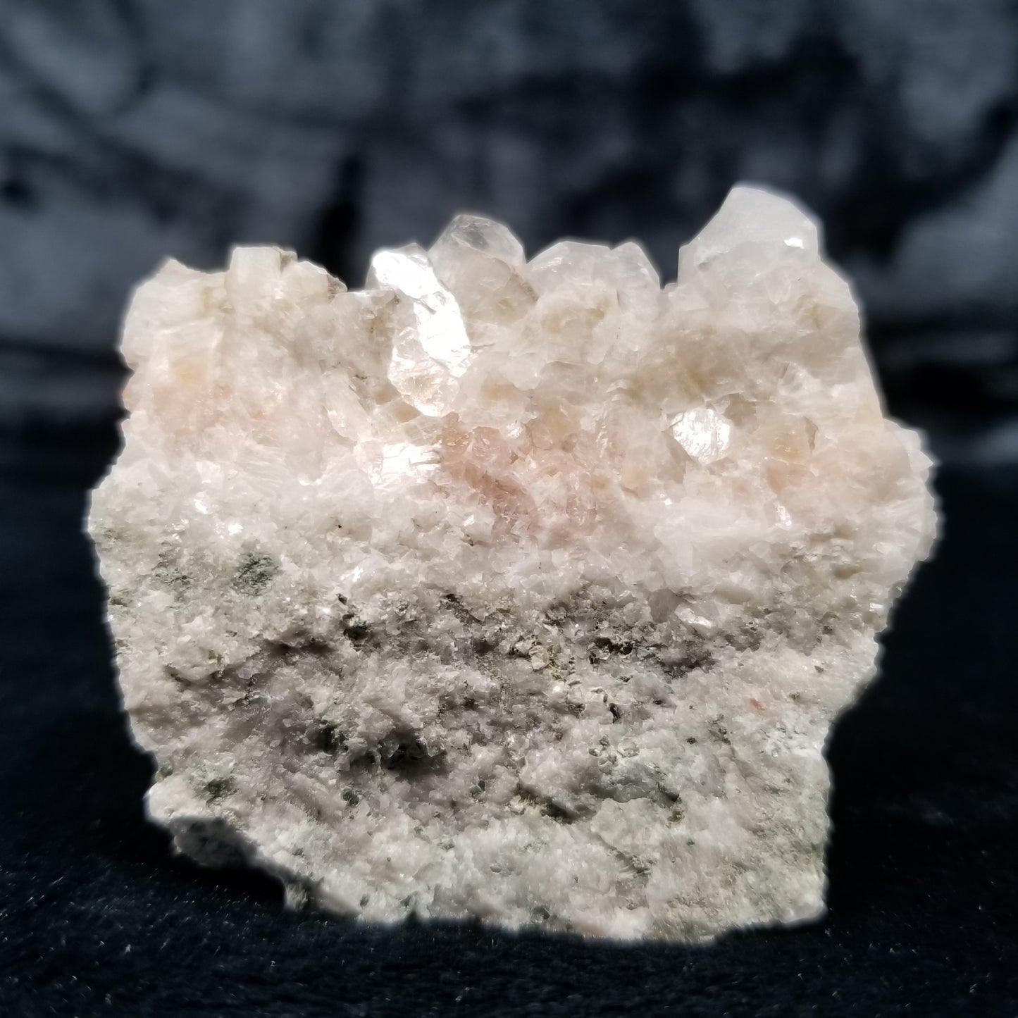 #11316 Clear Combined form Calcite on white and pink Calcite and Sedimentary matrix