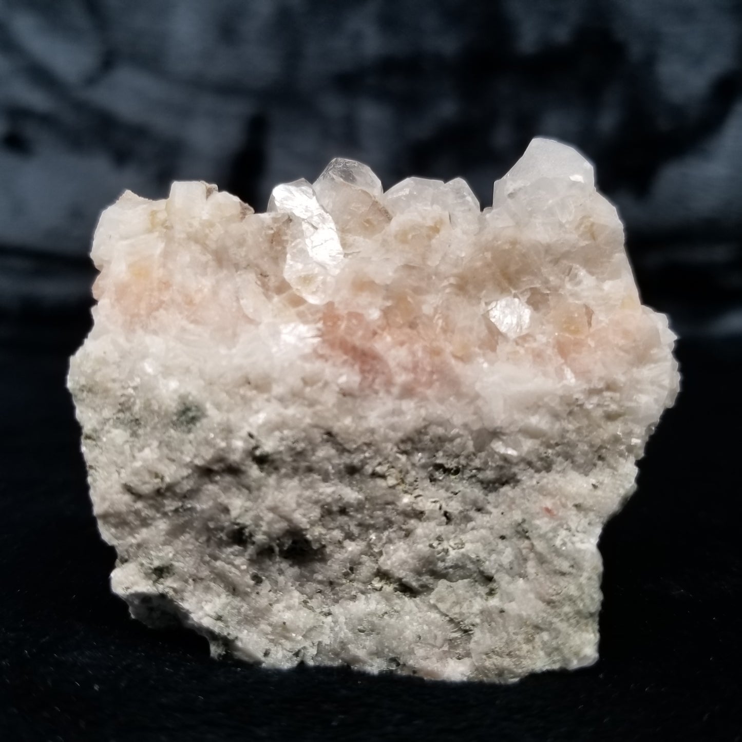 #11316 Clear Combined form Calcite on white and pink Calcite and Sedimentary matrix
