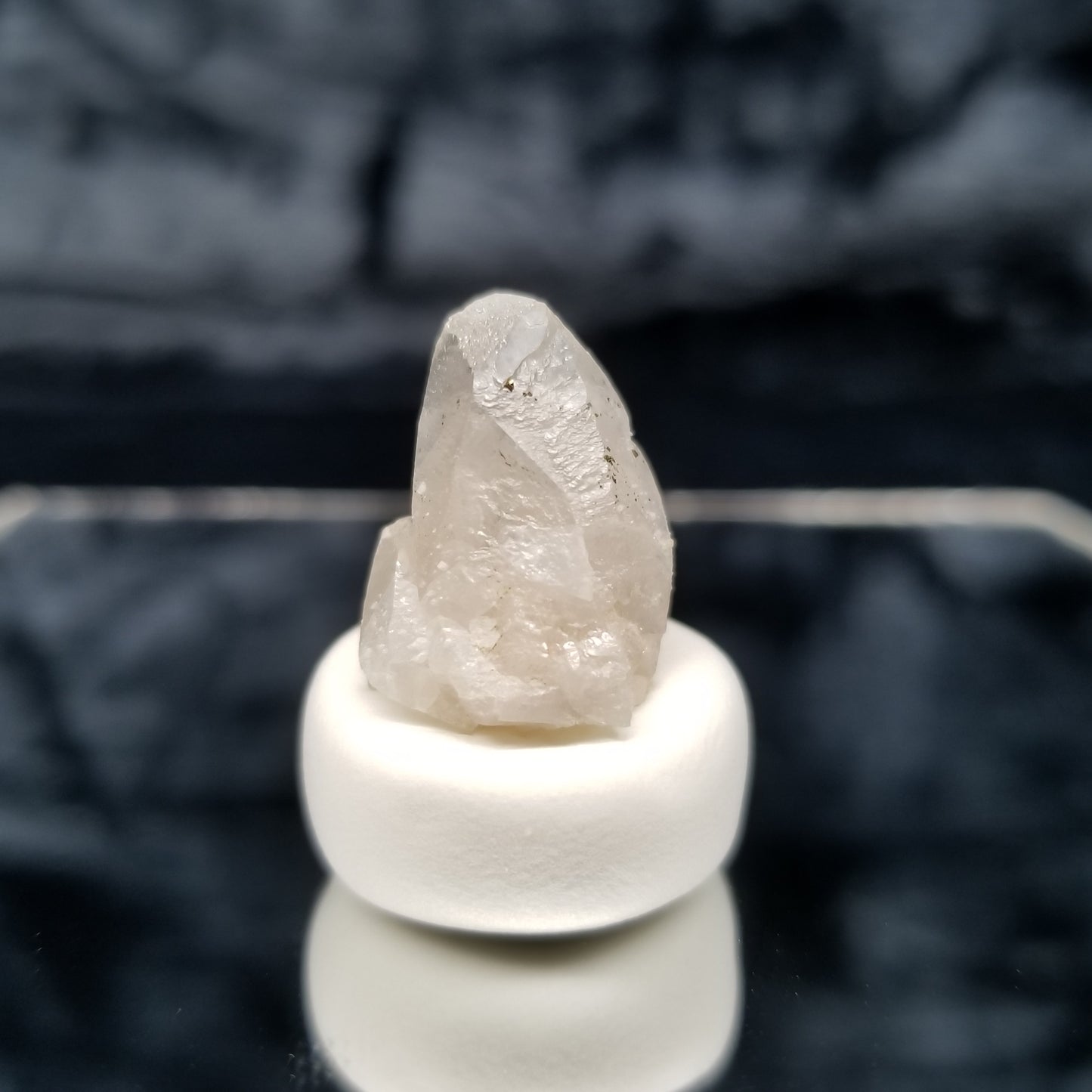#11345 Chalcopyrite and white Dolomite on clear twin Combined form Calcite with Chalcopyrite inclusions on matrix