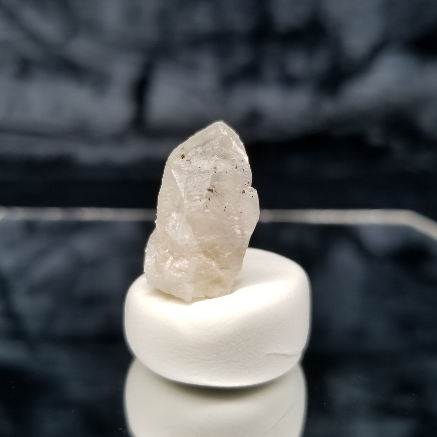 #11345 Chalcopyrite and white Dolomite on clear twin Combined form Calcite with Chalcopyrite inclusions on matrix