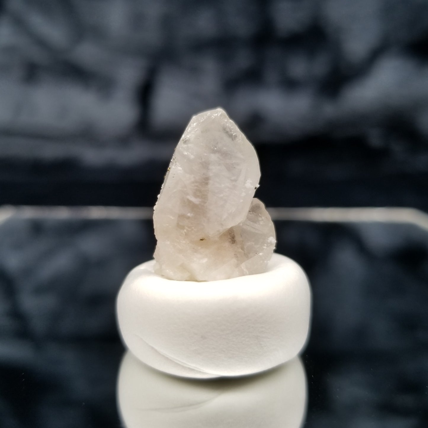 #11345 Chalcopyrite and white Dolomite on clear twin Combined form Calcite with Chalcopyrite inclusions on matrix
