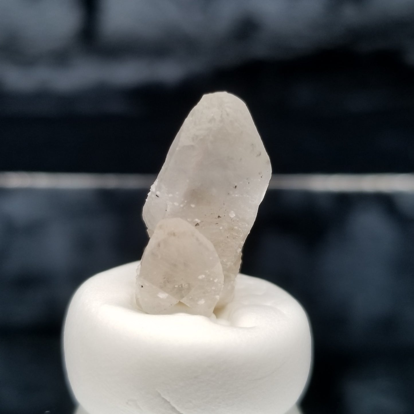 #11345 Chalcopyrite and white Dolomite on clear twin Combined form Calcite with Chalcopyrite inclusions on matrix