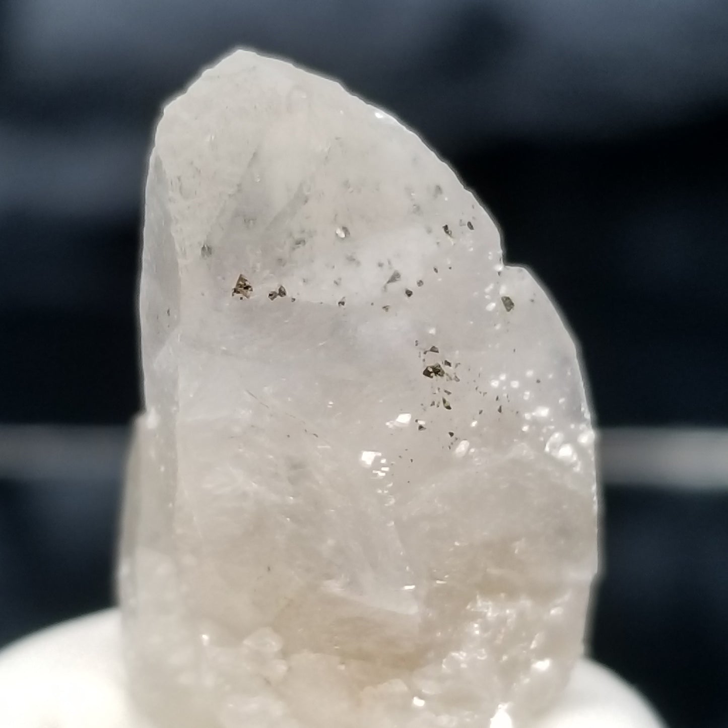 #11345 Chalcopyrite and white Dolomite on clear twin Combined form Calcite with Chalcopyrite inclusions on matrix
