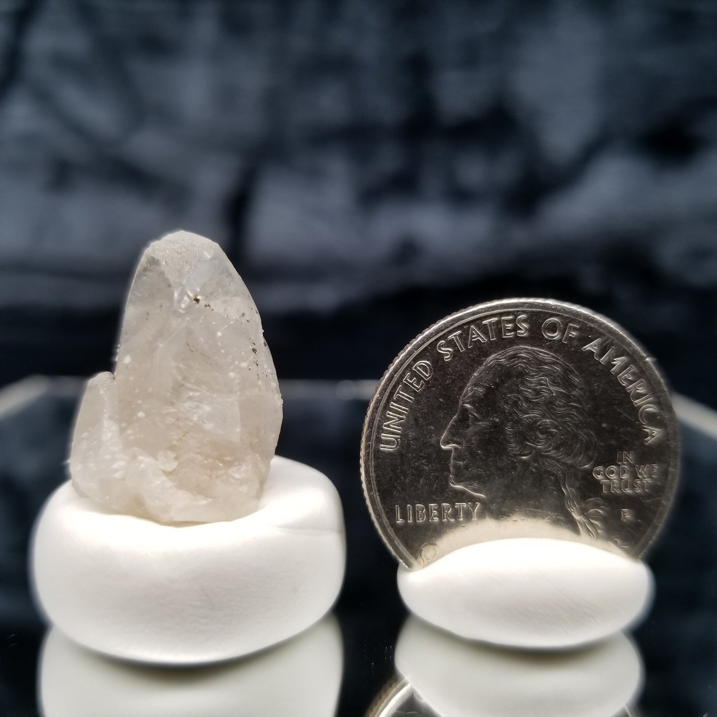 #11345 Chalcopyrite and white Dolomite on clear twin Combined form Calcite with Chalcopyrite inclusions on matrix