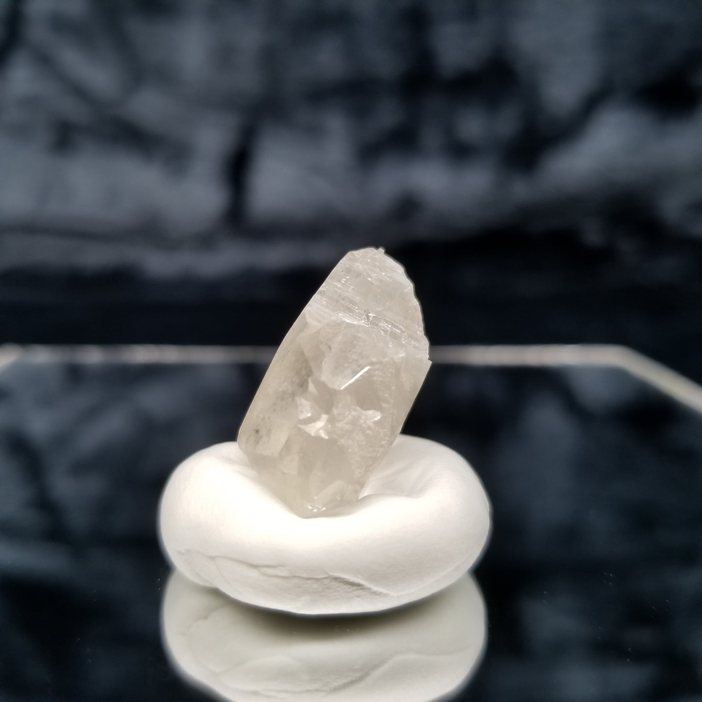 #11346 Chalcopyrite and white Dolomite inclusions in clear twin Combined form Calcite
