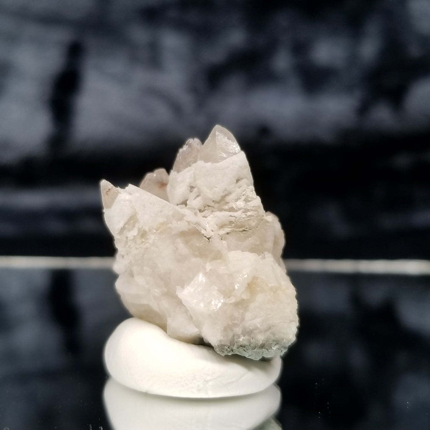 #11348 White Dolomite and Chalcopyrite on clear Combined form Calcite cluster with Hematite inclusions on matrix