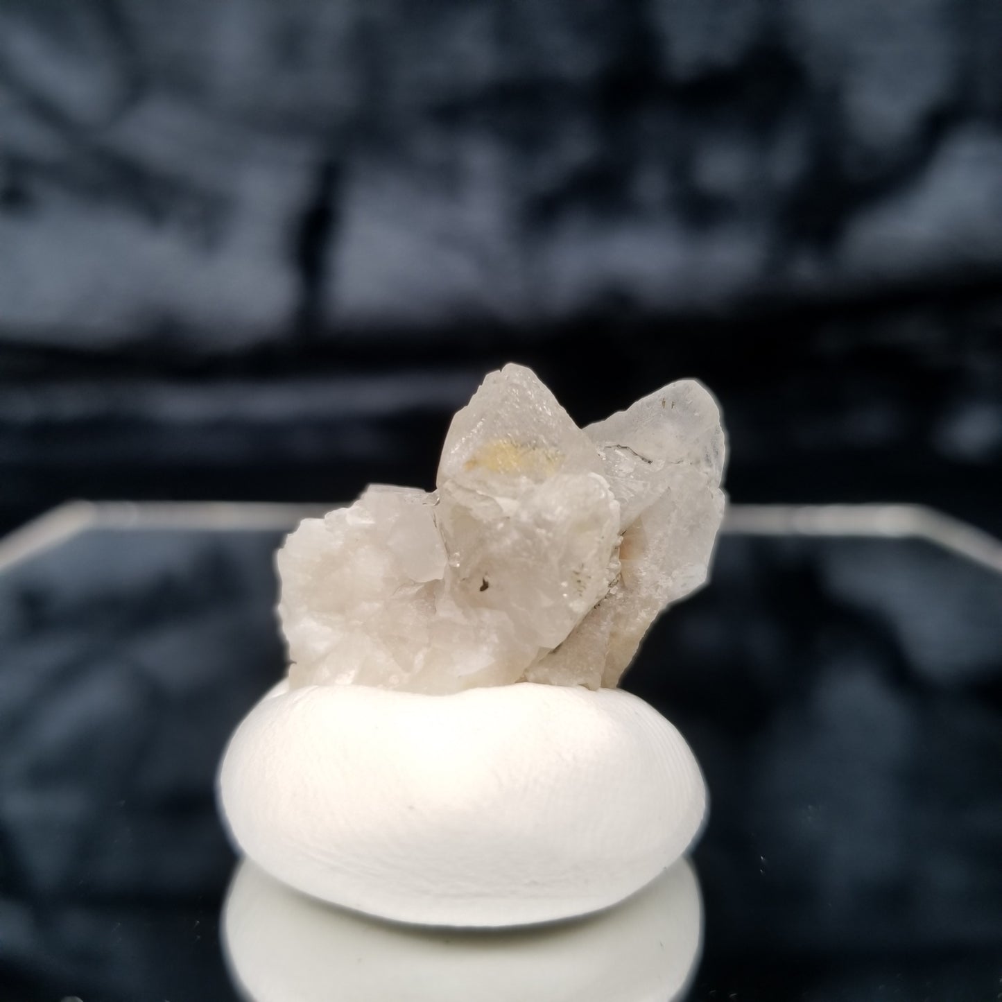 #11349 White Dolomite and Chalcopyrite on clear triple Combined form Calcite with Chalcopyrite inclusions