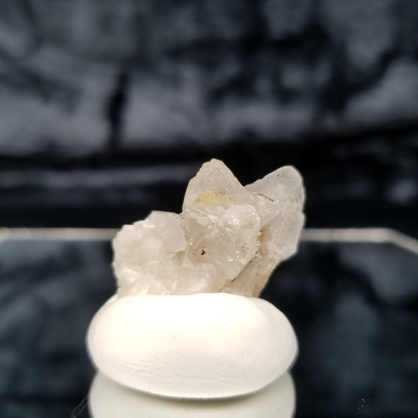 #11349 White Dolomite and Chalcopyrite on clear triple Combined form Calcite with Chalcopyrite inclusions