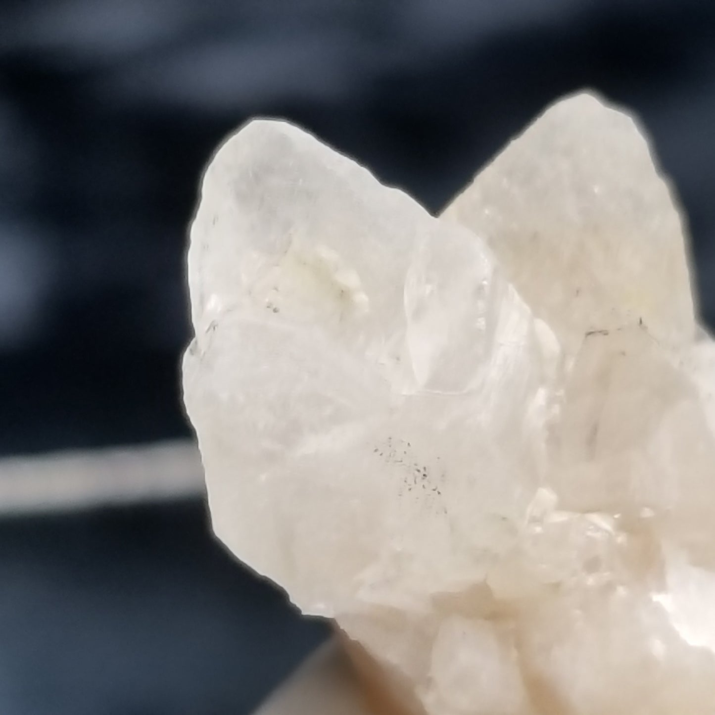 #11349 White Dolomite and Chalcopyrite on clear triple Combined form Calcite with Chalcopyrite inclusions