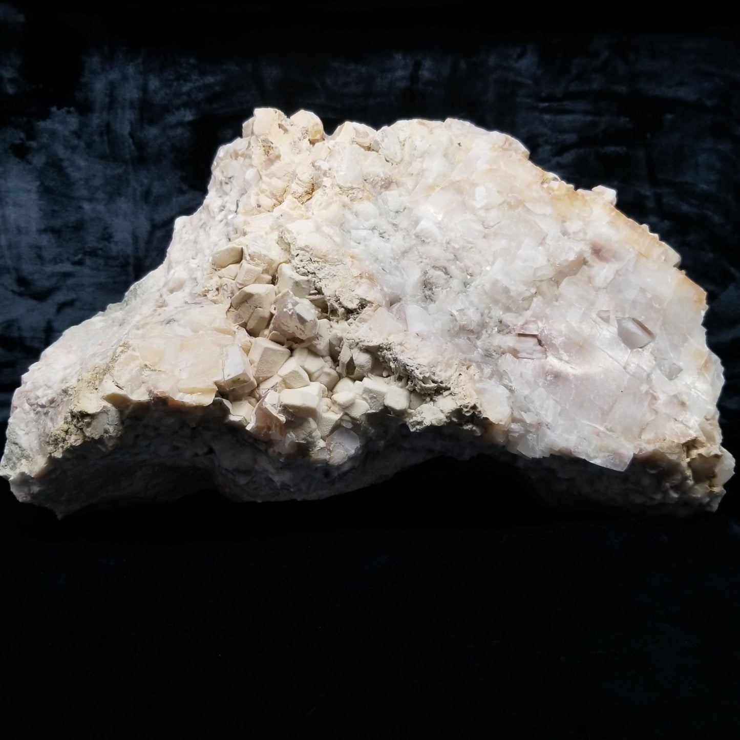 #11296 White Dolomite on Combined form Calcite with Chalcopyrite inclusions multiple formation