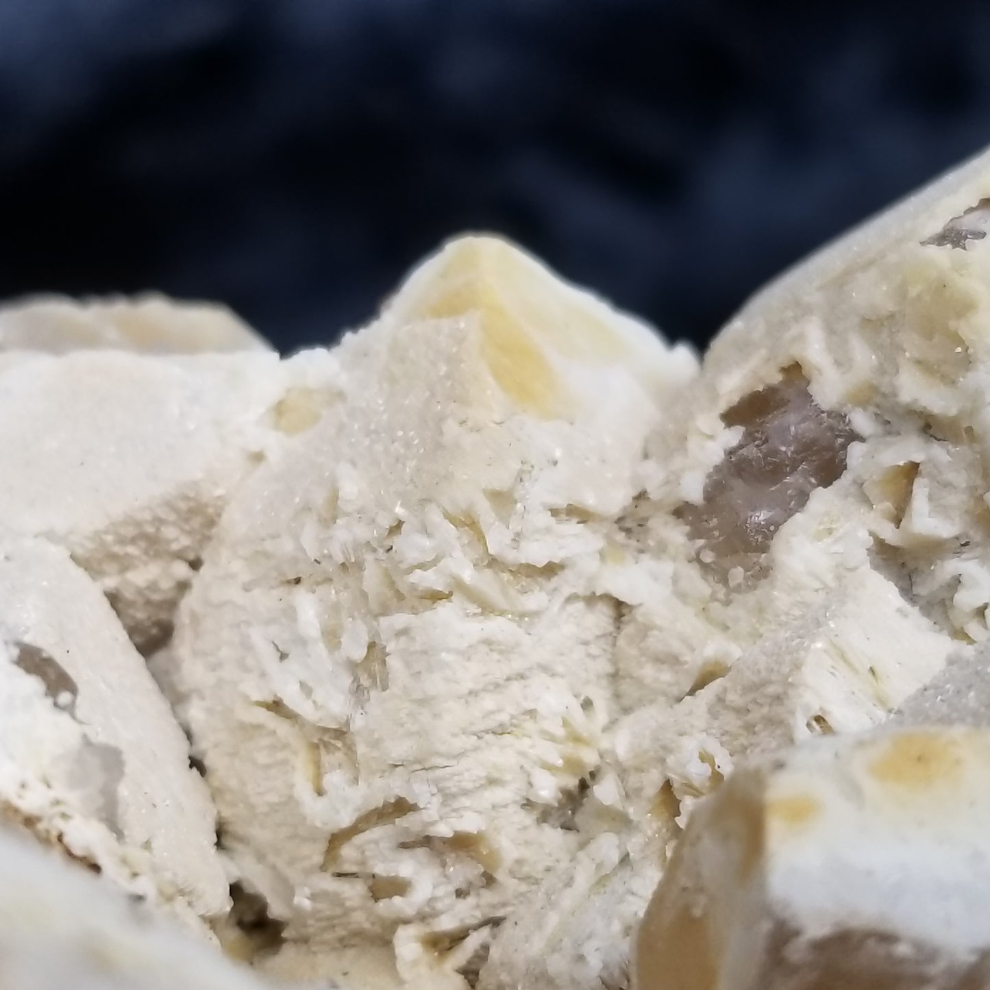 #11296 White Dolomite on Combined form Calcite with Chalcopyrite inclusions multiple formation