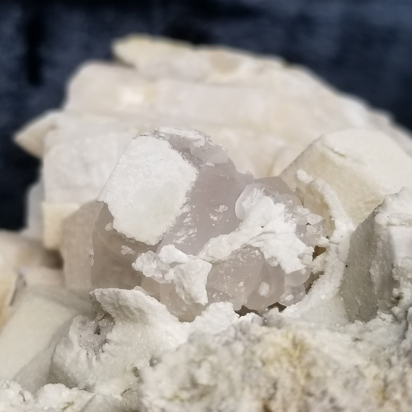 #11296 White Dolomite on Combined form Calcite with Chalcopyrite inclusions multiple formation