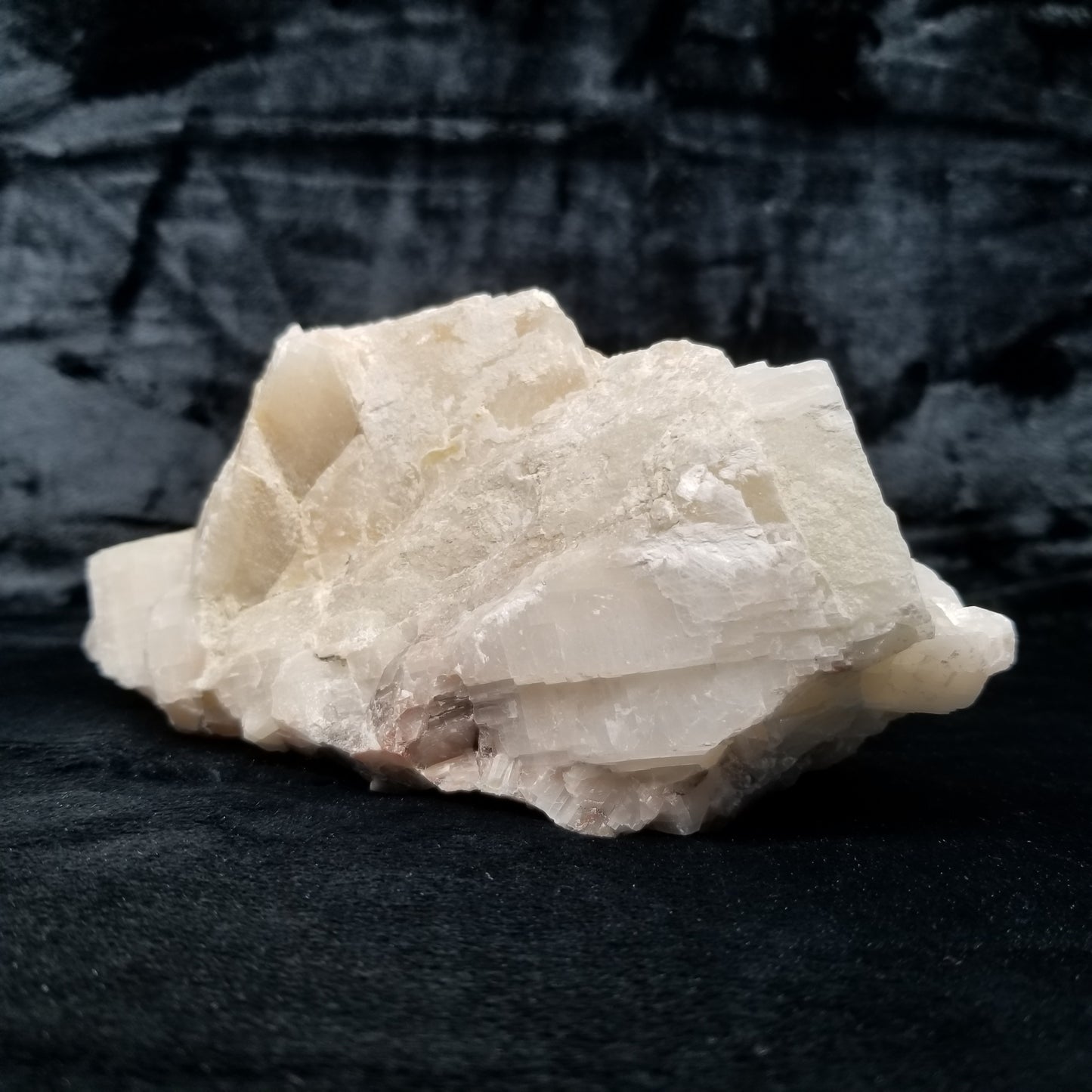 #11365 White Dolomite on honey Calcite block with natural angle