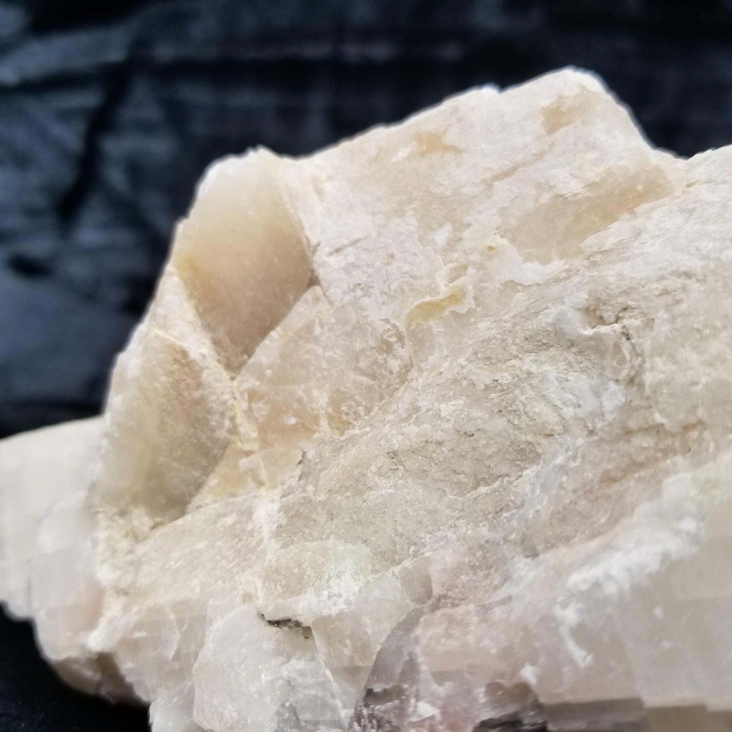 #11365 White Dolomite on honey Calcite block with natural angle