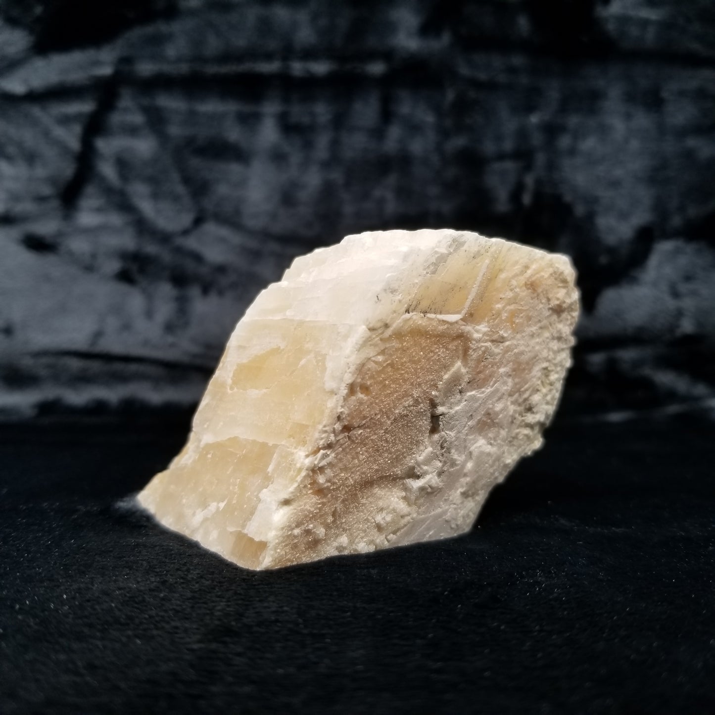 #11371 Dolomite on honey Calcite block with natural angle