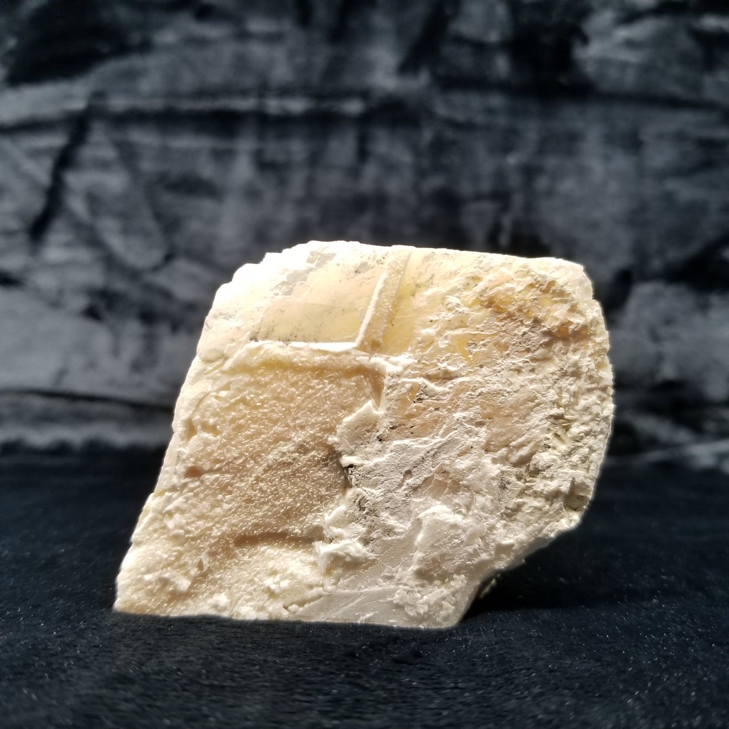 #11371 Dolomite on honey Calcite block with natural angle