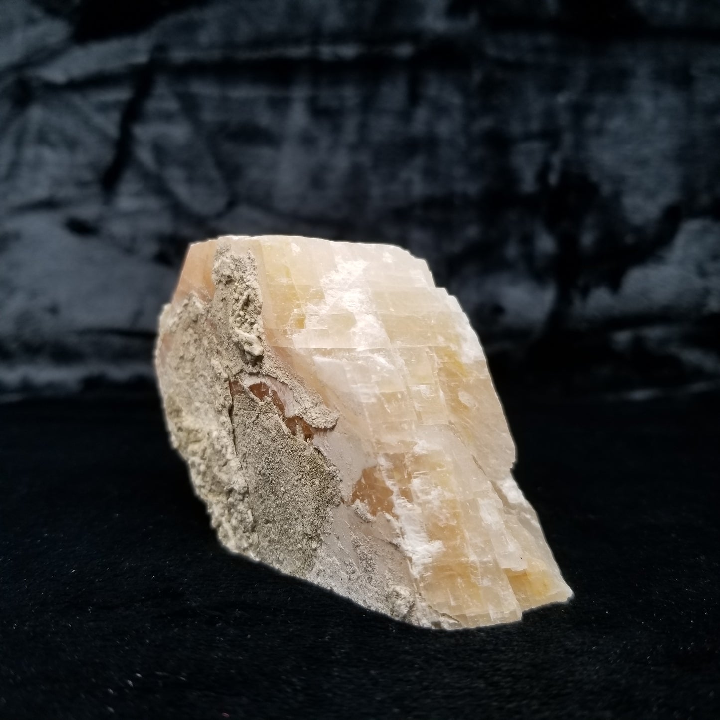 #11371 Dolomite on honey Calcite block with natural angle
