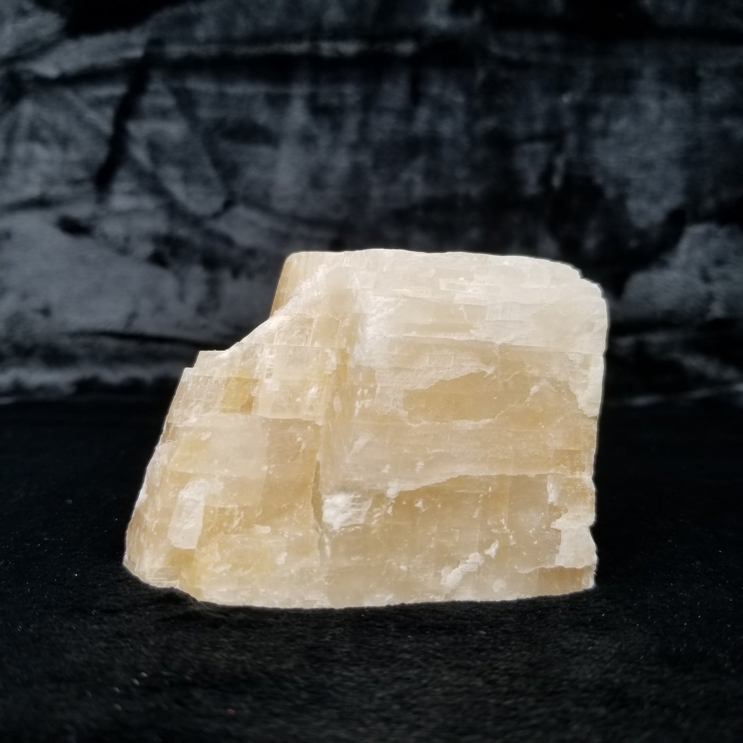 #11371 Dolomite on honey Calcite block with natural angle