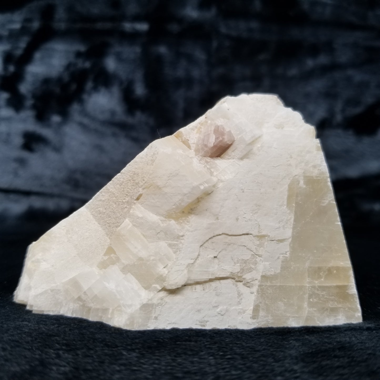 #11387 White Dolomite on white and honey Calcite block with natural angle