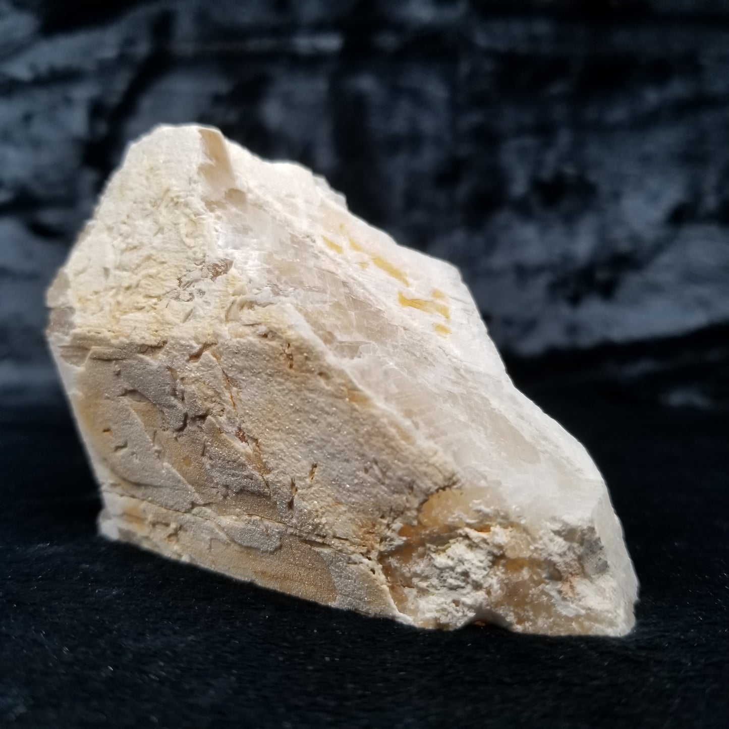 #11387 White Dolomite on white and honey Calcite block with natural angle