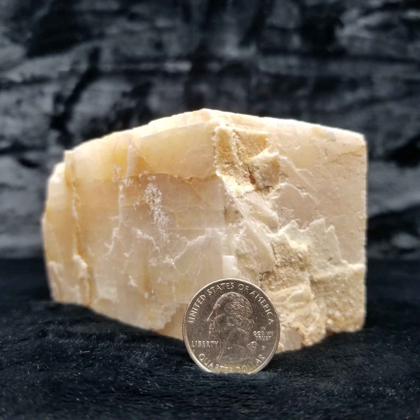 #11397 Yellow Dolomite on honey Calcite block
