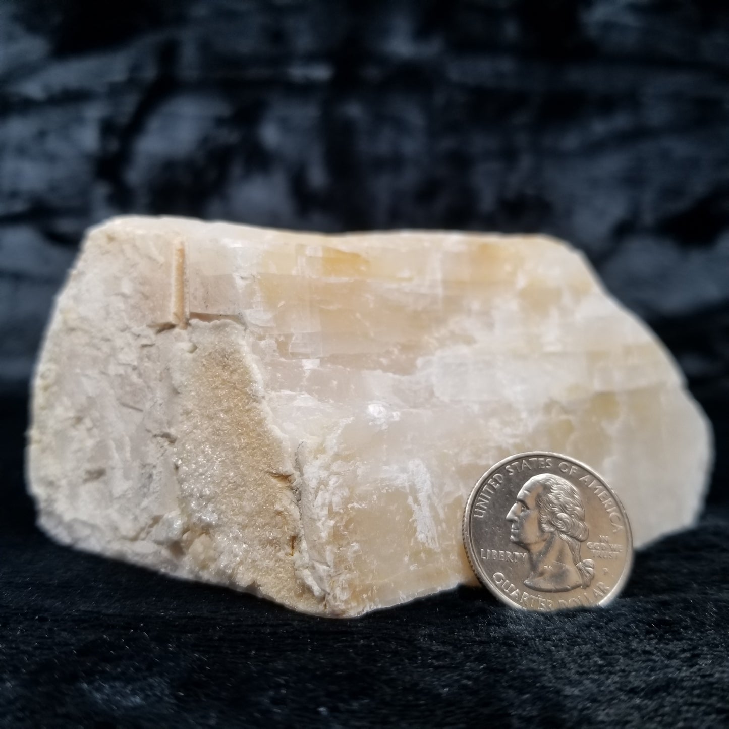 #11398 Dolomite on honey Calcite block