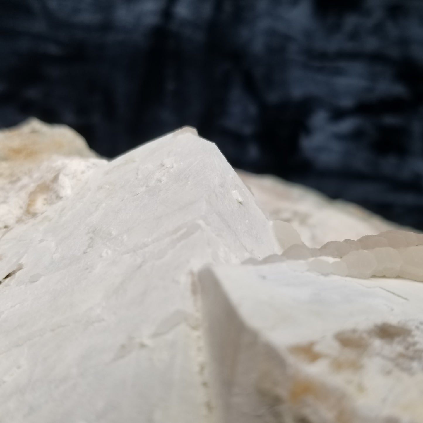 #11063 White Dolomite with small clear Nailhead Spar Calcite on Combined form Calcite and Calcite block formation with Calcite crystals on it and Spirit Quartz