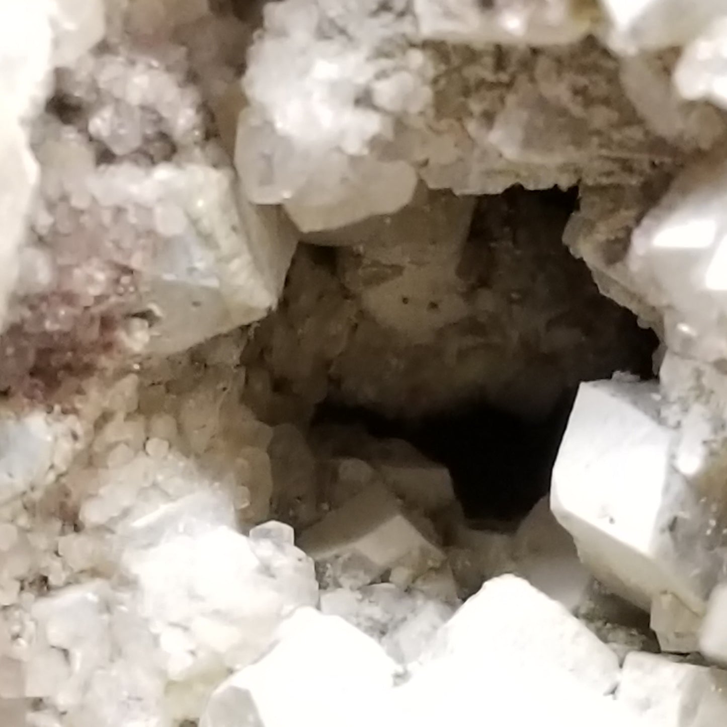 #11063 White Dolomite with small clear Nailhead Spar Calcite on Combined form Calcite and Calcite block formation with Calcite crystals on it and Spirit Quartz