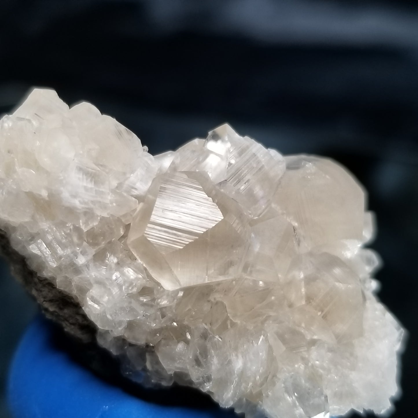 #33010 Super clear Nailhead Spar Calcite cluster, Chalcopyrite ore and multiple small fossils in the matrix