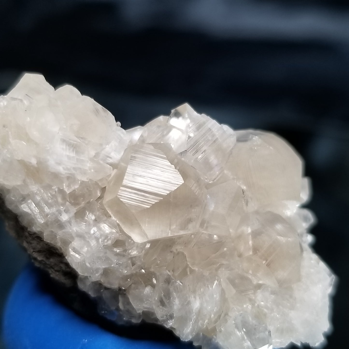 #33010 Super clear Nailhead Spar Calcite cluster, Chalcopyrite ore and multiple small fossils in the matrix