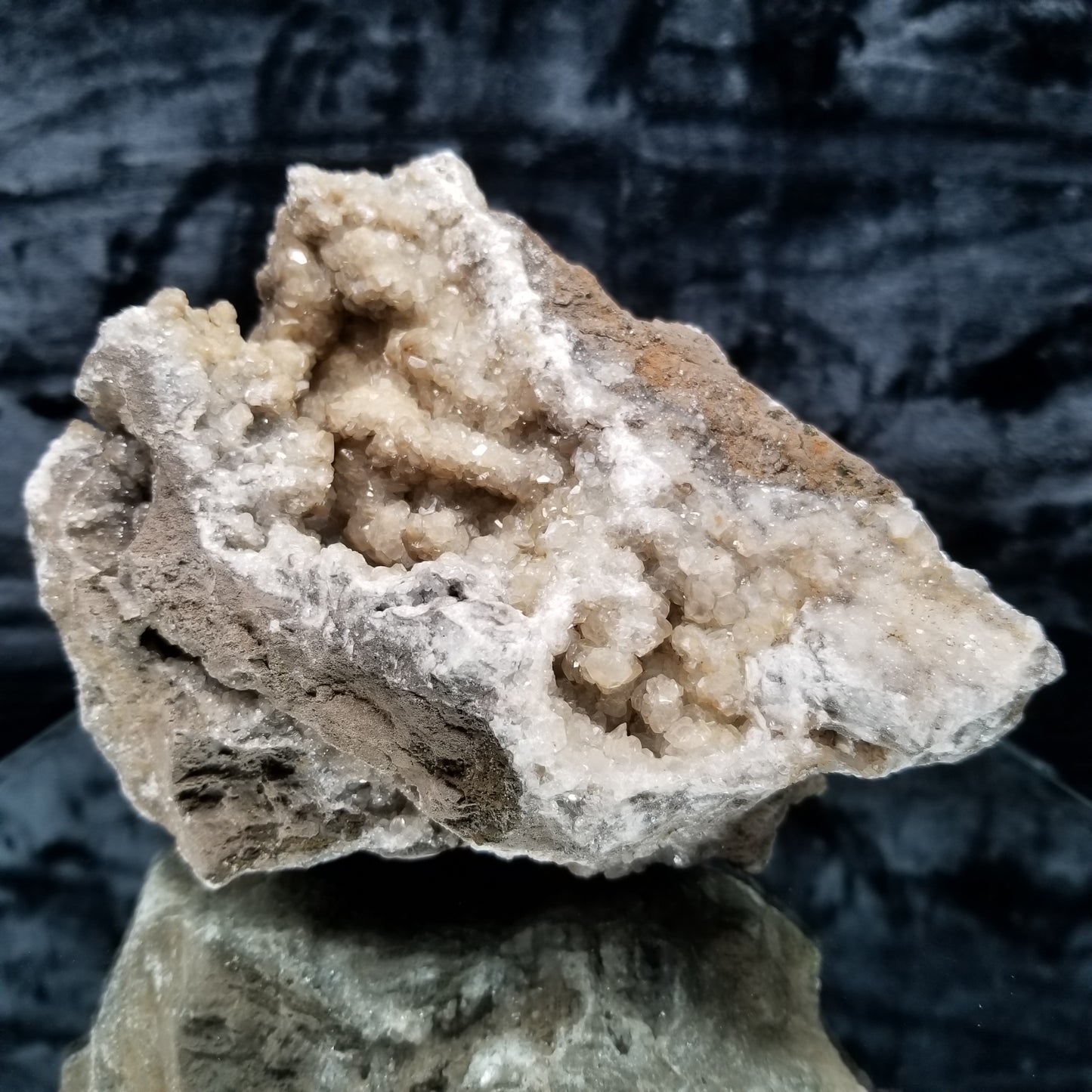 #33013 Clear Nailhead Spar Calcite cluster, Chalcopyrite ore and multiple small fossils in the matrix