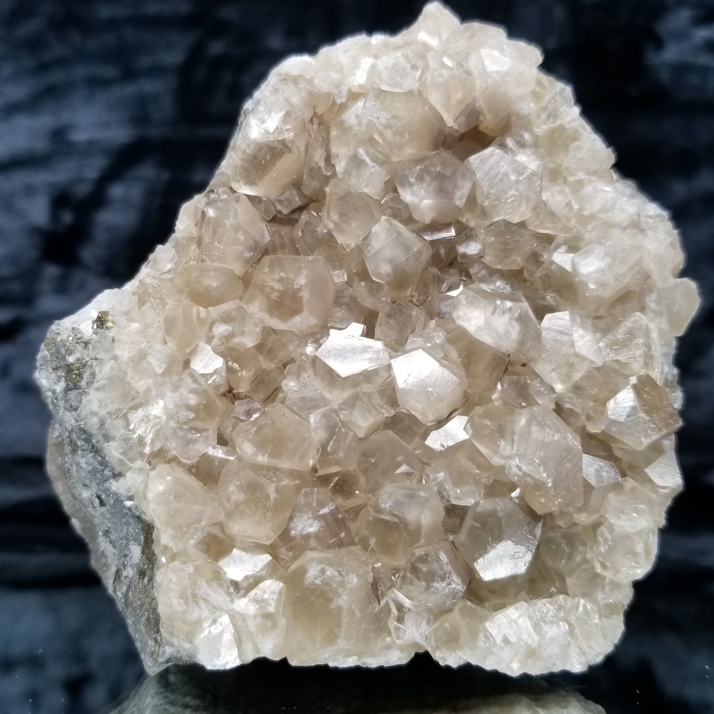 #33012 Clear Nailhead Spar Calcite cluster, Chalcopyrite ore and multiple small fossils in the matrix