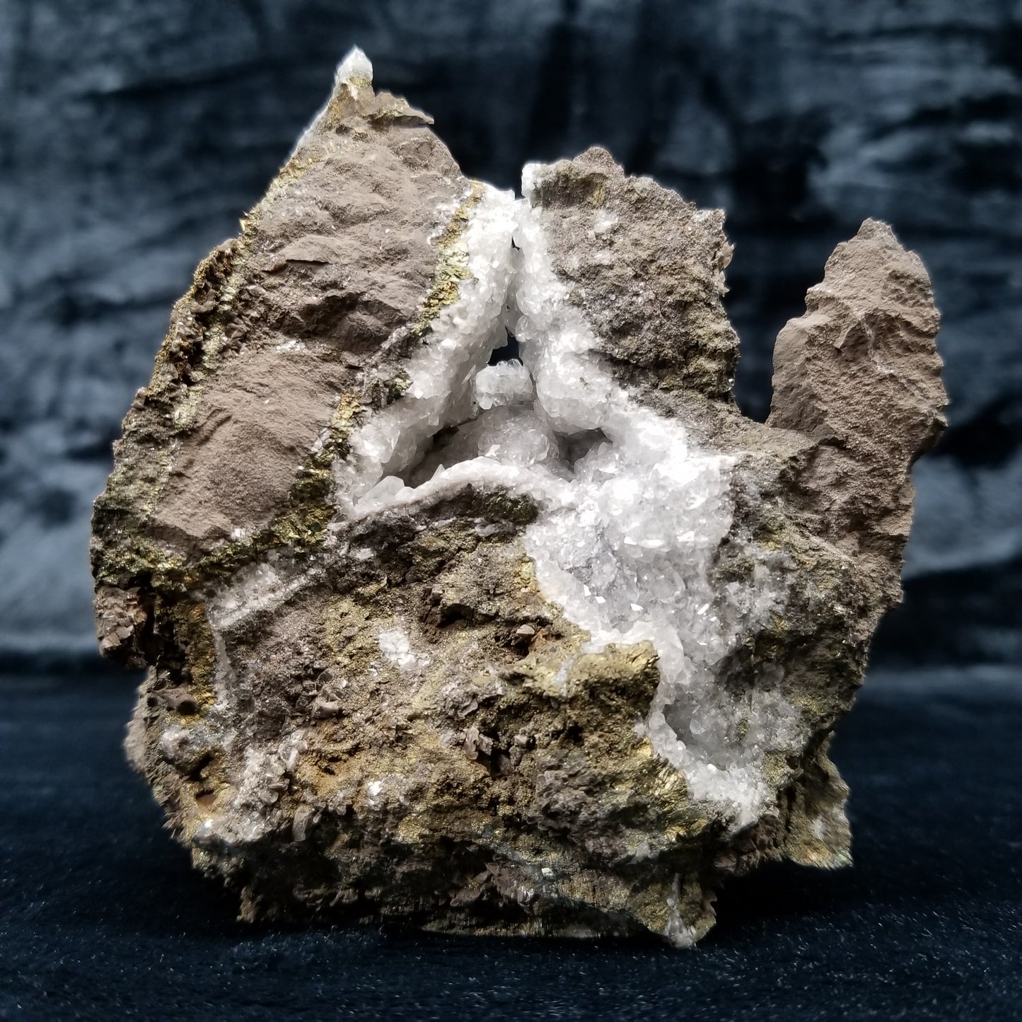 #33016 Super clear Nailhead Spar Calcite and Dogtooth Spar Calcite geode, Chalcopyrite ore and multiple small fossils in the matrix