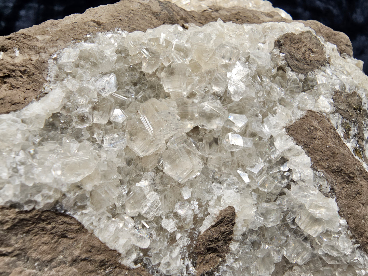 #33031 Super clear Nailhead Spar Calcite cluster, Chalcopyrite ore, rare **Turritella** and multiple small fossils in the matrix