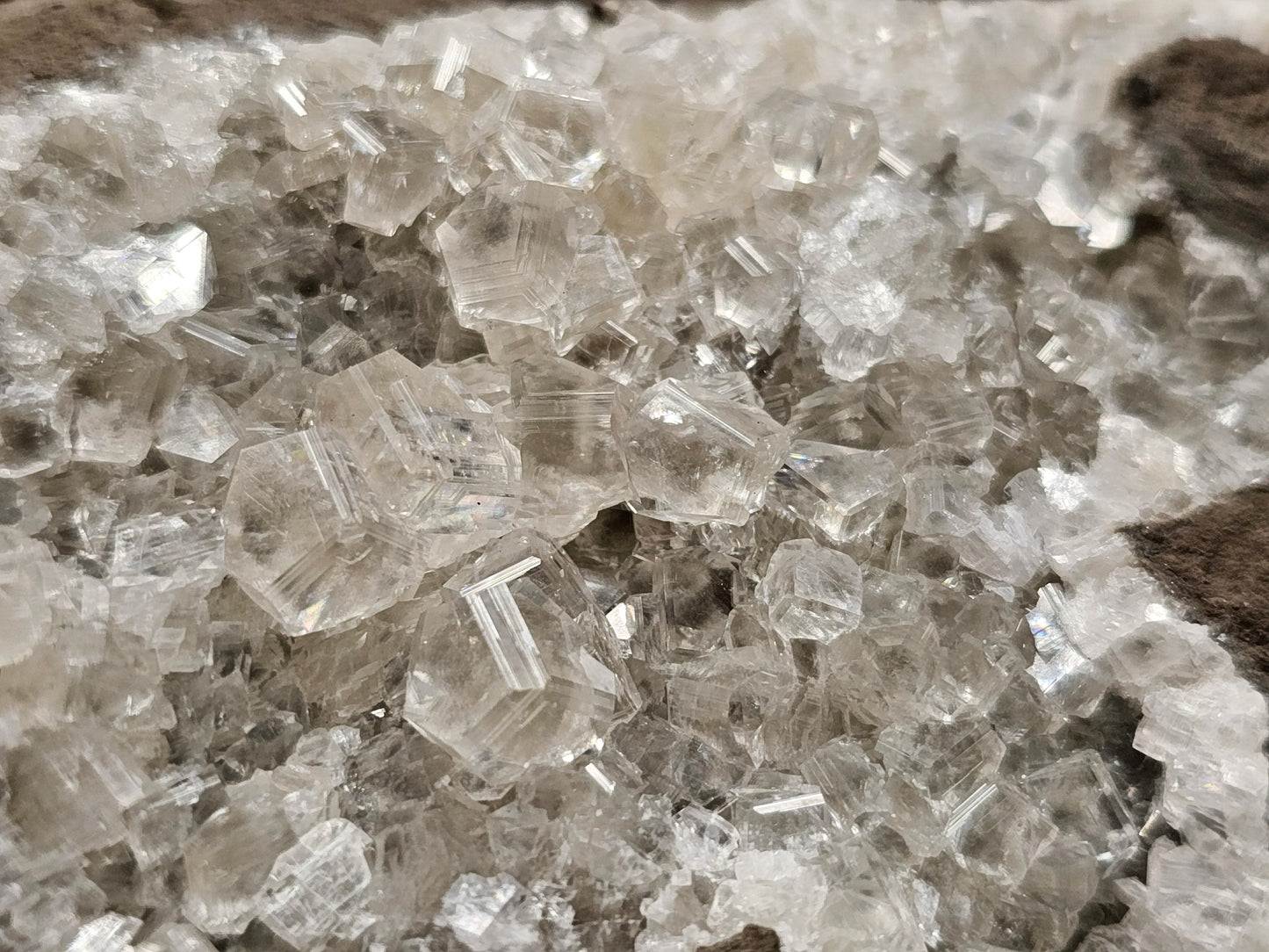#33031 Super clear Nailhead Spar Calcite cluster, Chalcopyrite ore, rare **Turritella** and multiple small fossils in the matrix
