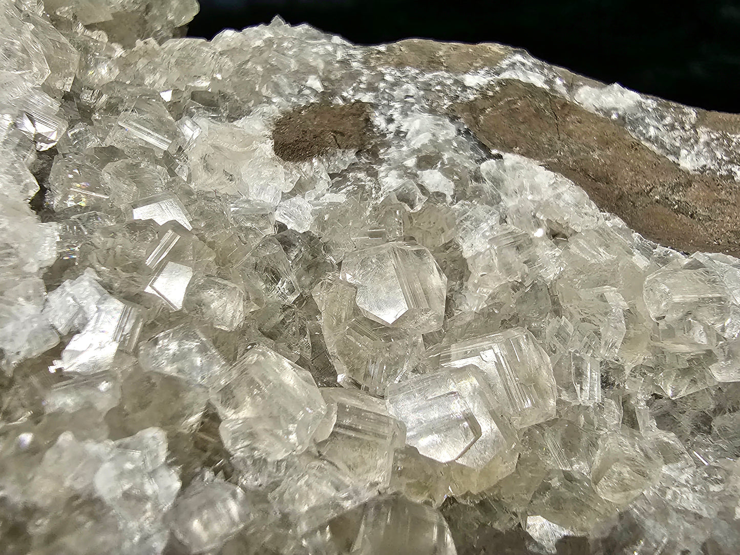 #33031 Super clear Nailhead Spar Calcite cluster, Chalcopyrite ore, rare **Turritella** and multiple small fossils in the matrix